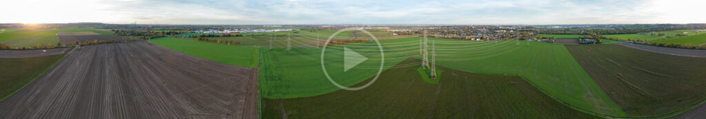 Freileitungstrasse bei Köln im 360° Luftbild-Panorama 