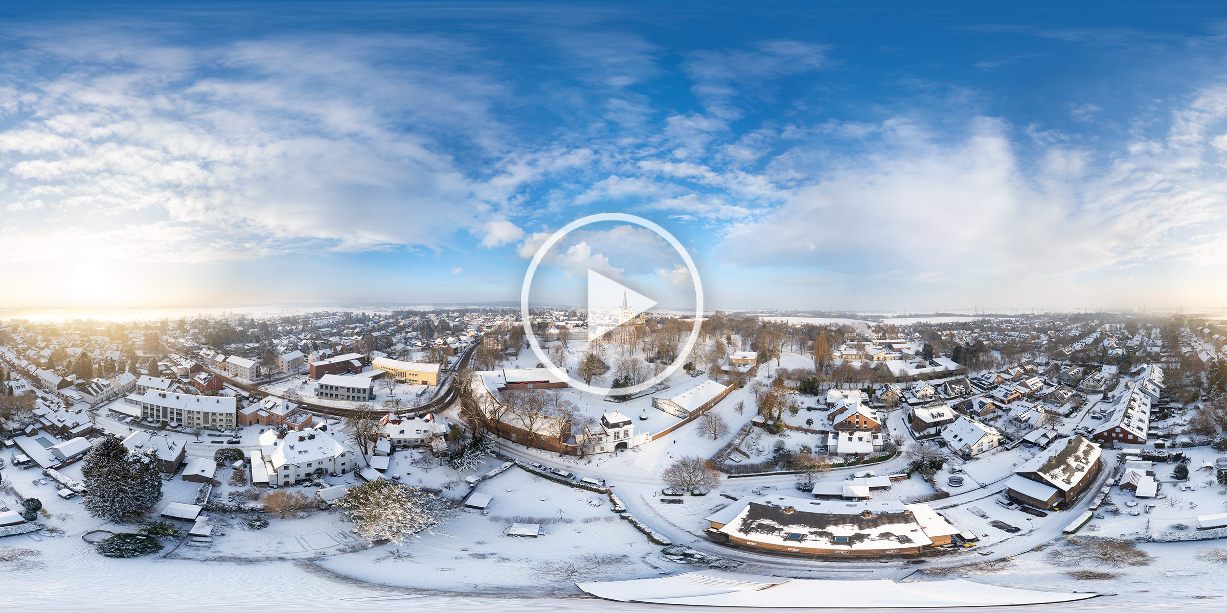 Interaktives Luftbildpanorama  in Brauweiler an einem sonnigen Morgen im Januar und bei Schnee  #240119-0339