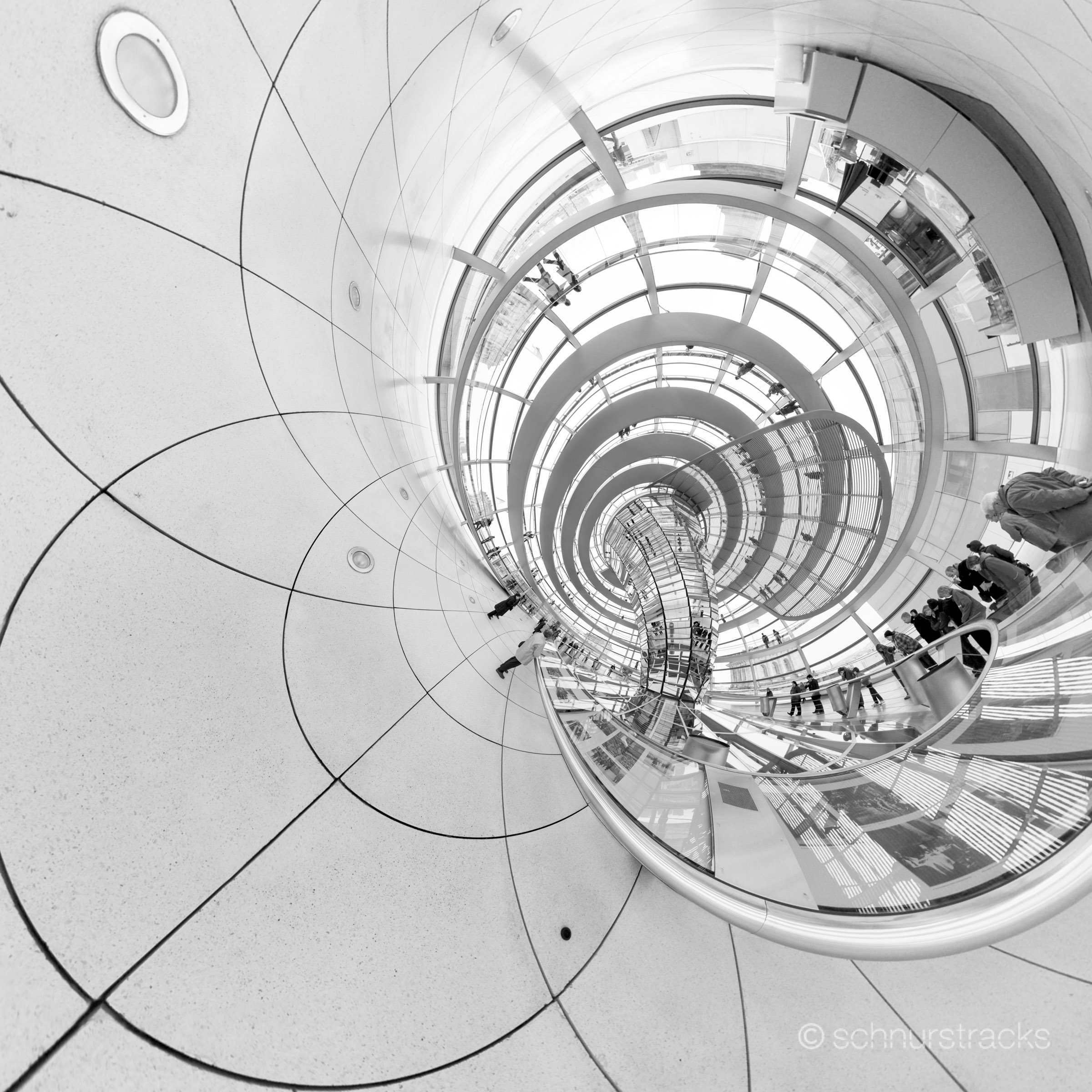 Little Planet 360°x180°-Panorama, Kuppel auf dem Reichstagsgebäude - Innenaufnahme