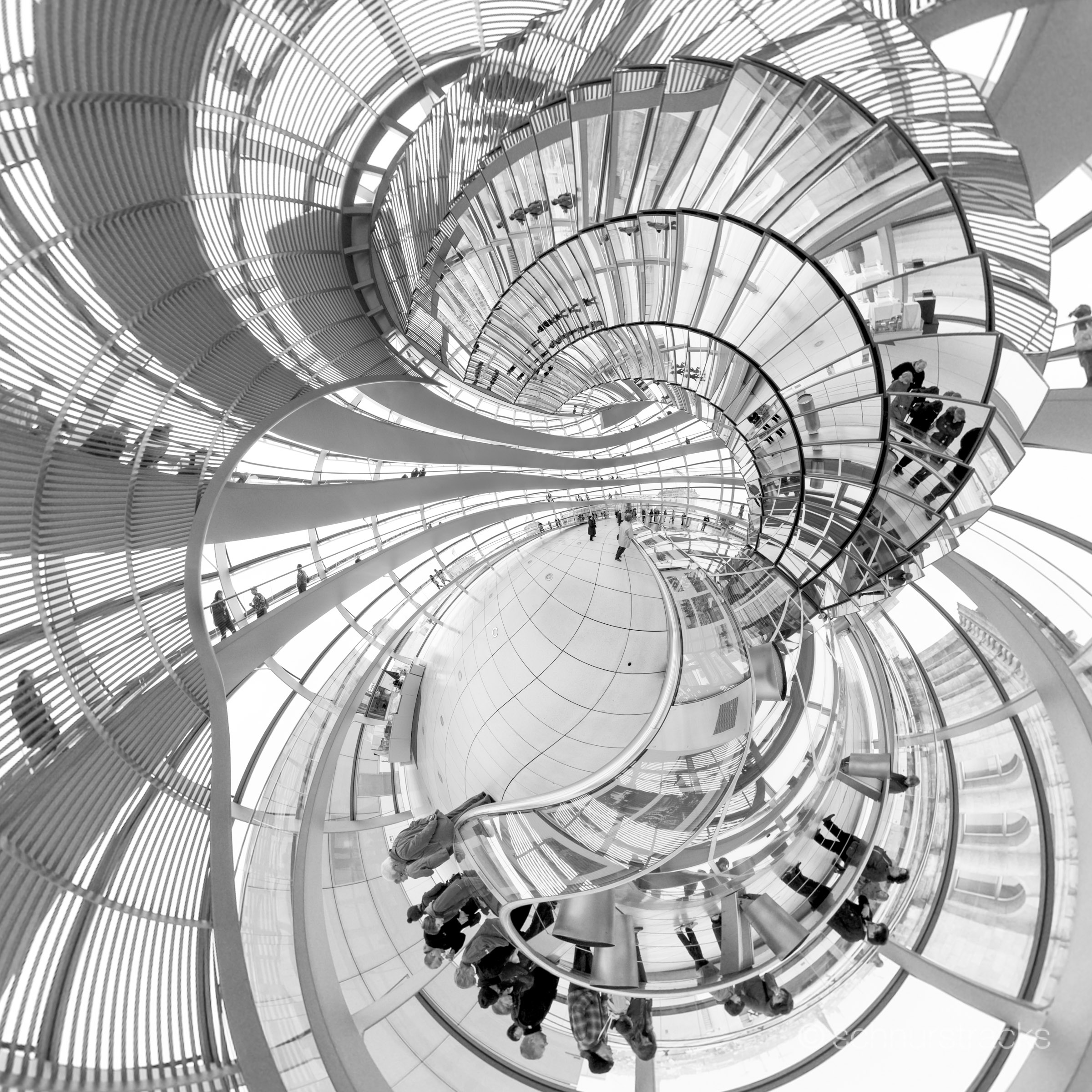 Little Planet 360°x180°-Panorama, Kuppel auf dem Reichstagsgebäude - Innenaufnahme