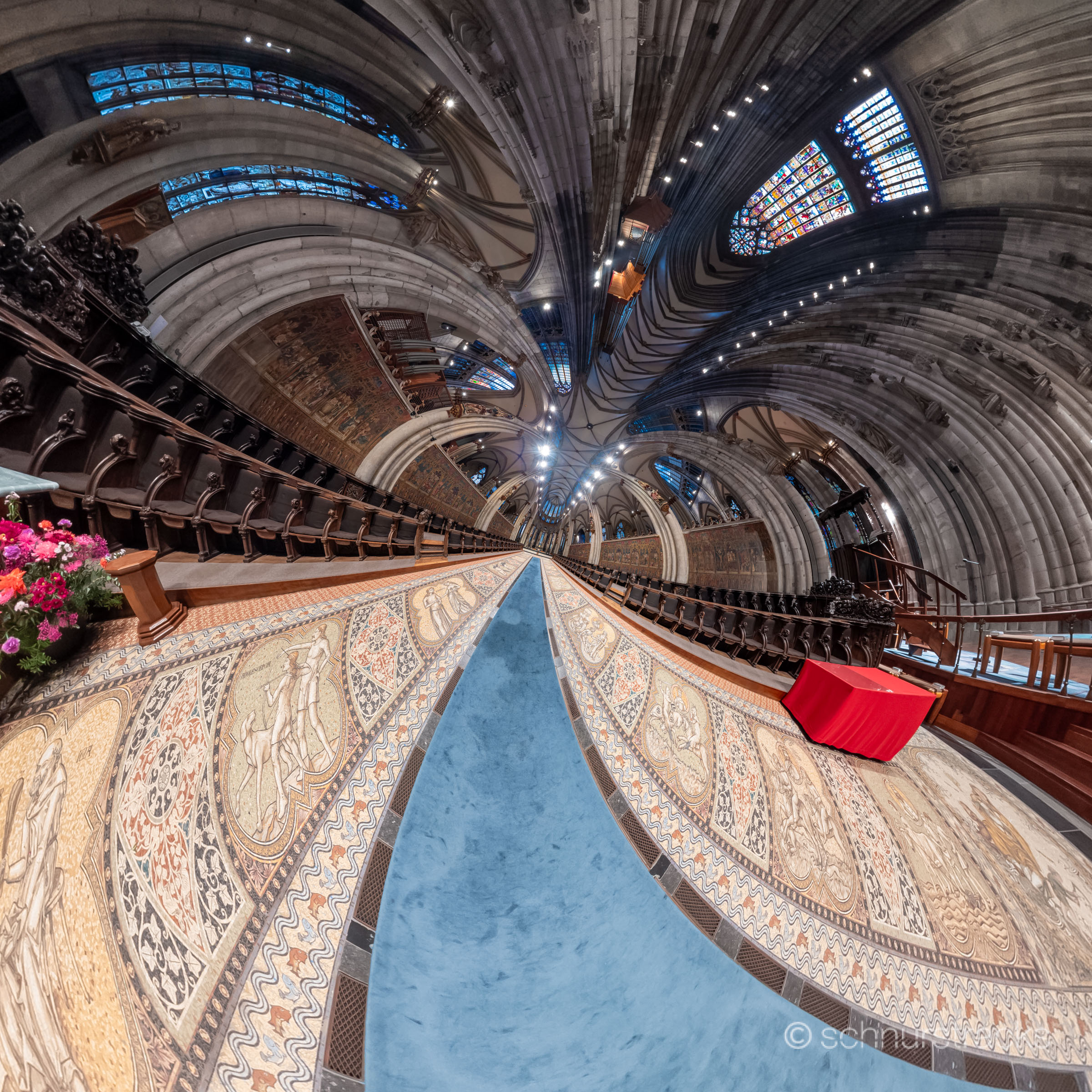 Little Planet Kugelpanorama Chorgestühl mit Chorschrankenmalereien im Kölner Dom
